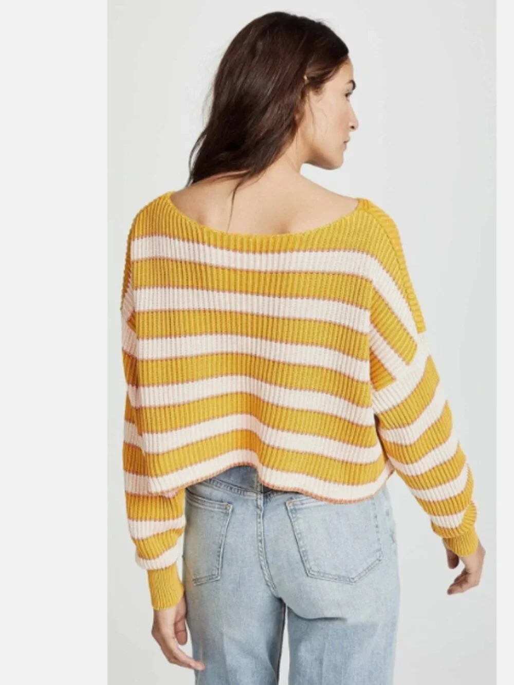 Free People Just my stripe mustard yellow pullover sweater VGUC size S